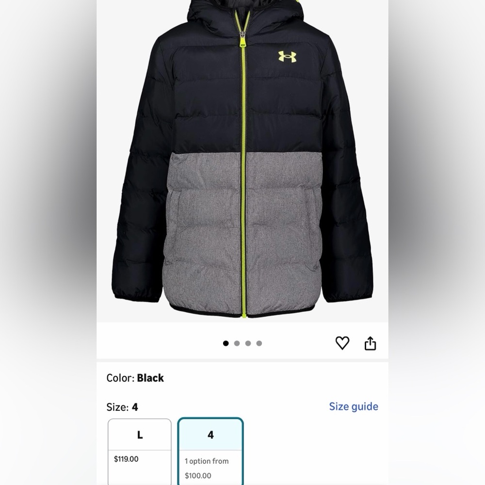 Under Armour boys Pronto Colorblock Puffer Jacket Mid-weight Zip Up Repels Water